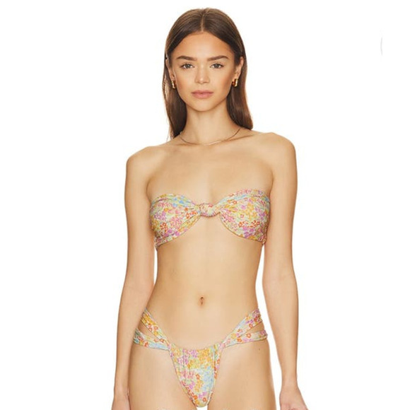 NWT Stone Fox Swim LeLe Bikini Top, Bandeau, Multicolor Floral, size Large - Picture 1 of 13
